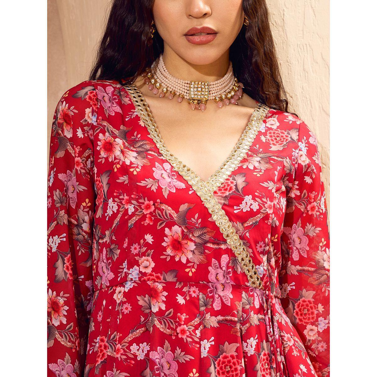 مجموعة من بنطال بالازو مع كورتا اناركالي بنمط لف-women-clothing-ethnicwear-kurtasets-image-8