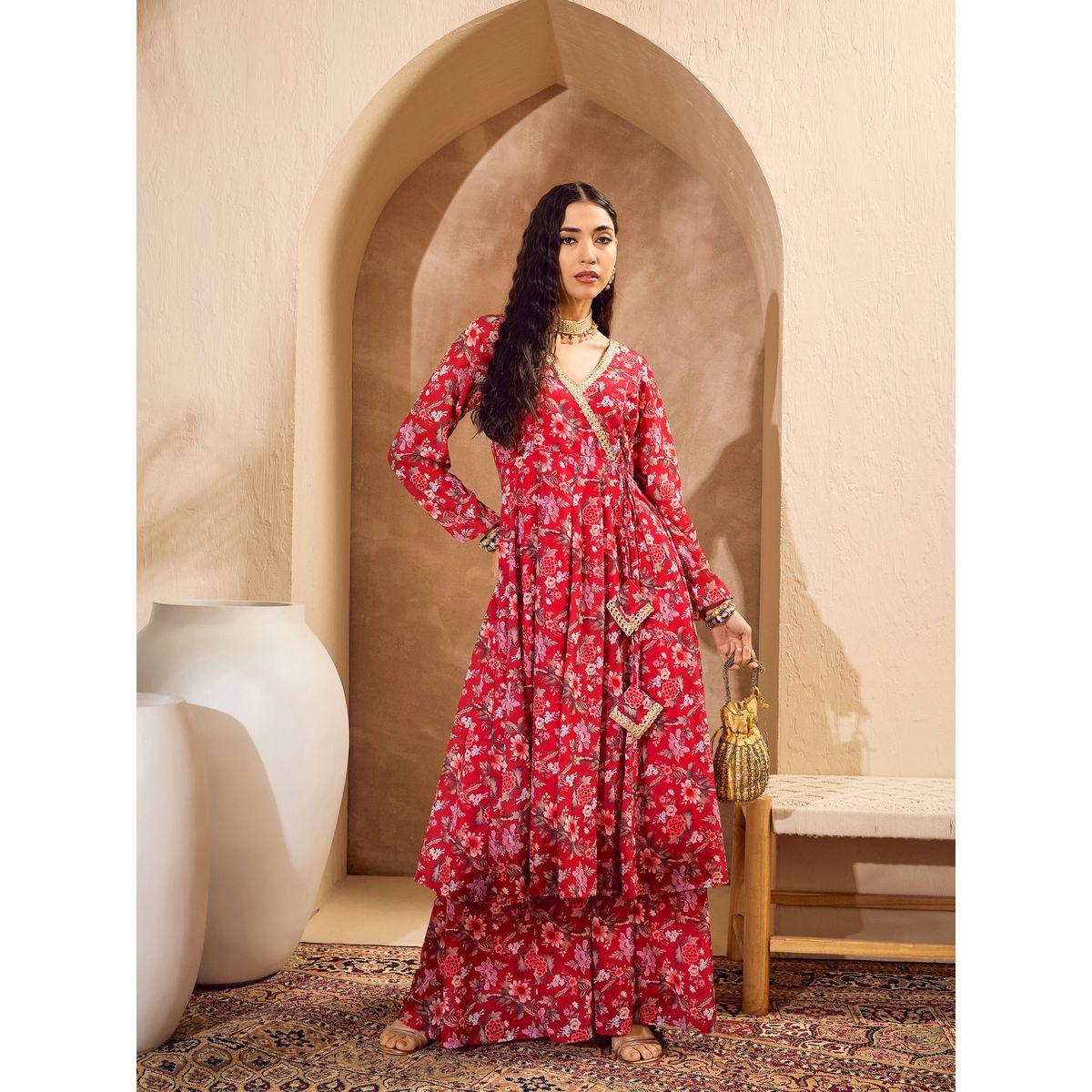 مجموعة من بنطال بالازو مع كورتا اناركالي بنمط لف-women-clothing-ethnicwear-kurtasets-image-9