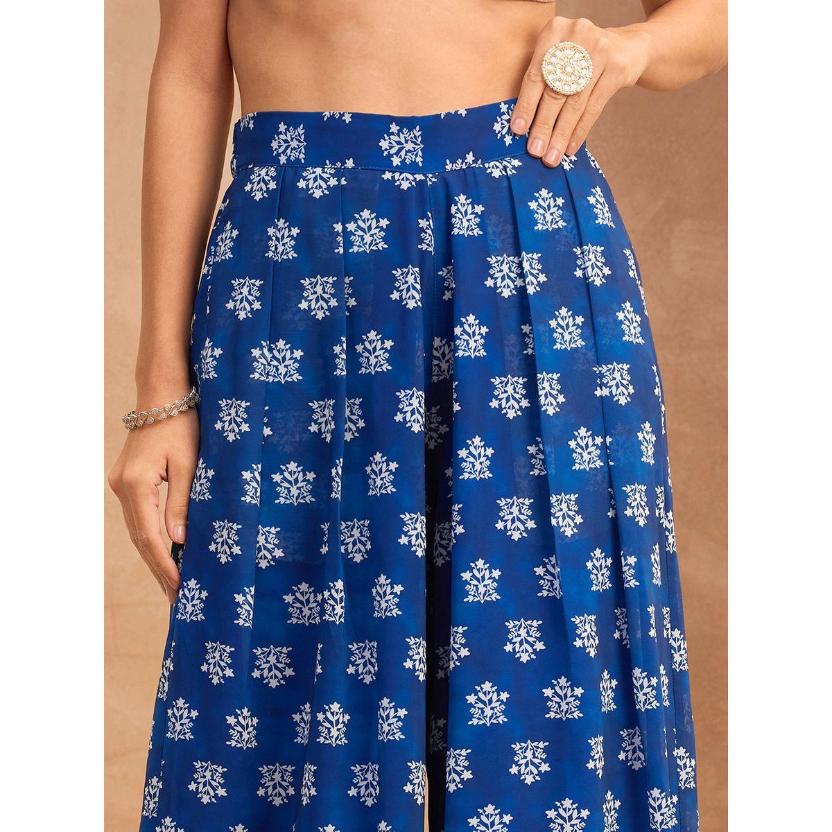 مجموعة من بنطال بالازو مع كورتا اناركالي بطبعة زهور-women-clothing-ethnicwear-kurtasets-image-8