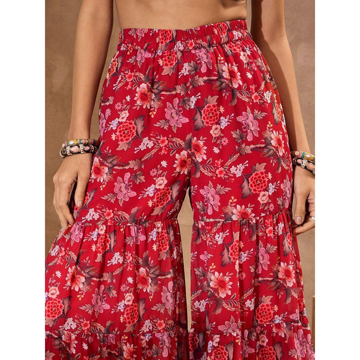مجموعة من بنطال شرارة مع كورتا بطبعة زهور-women-clothing-ethnicwear-kurtasets-image-2