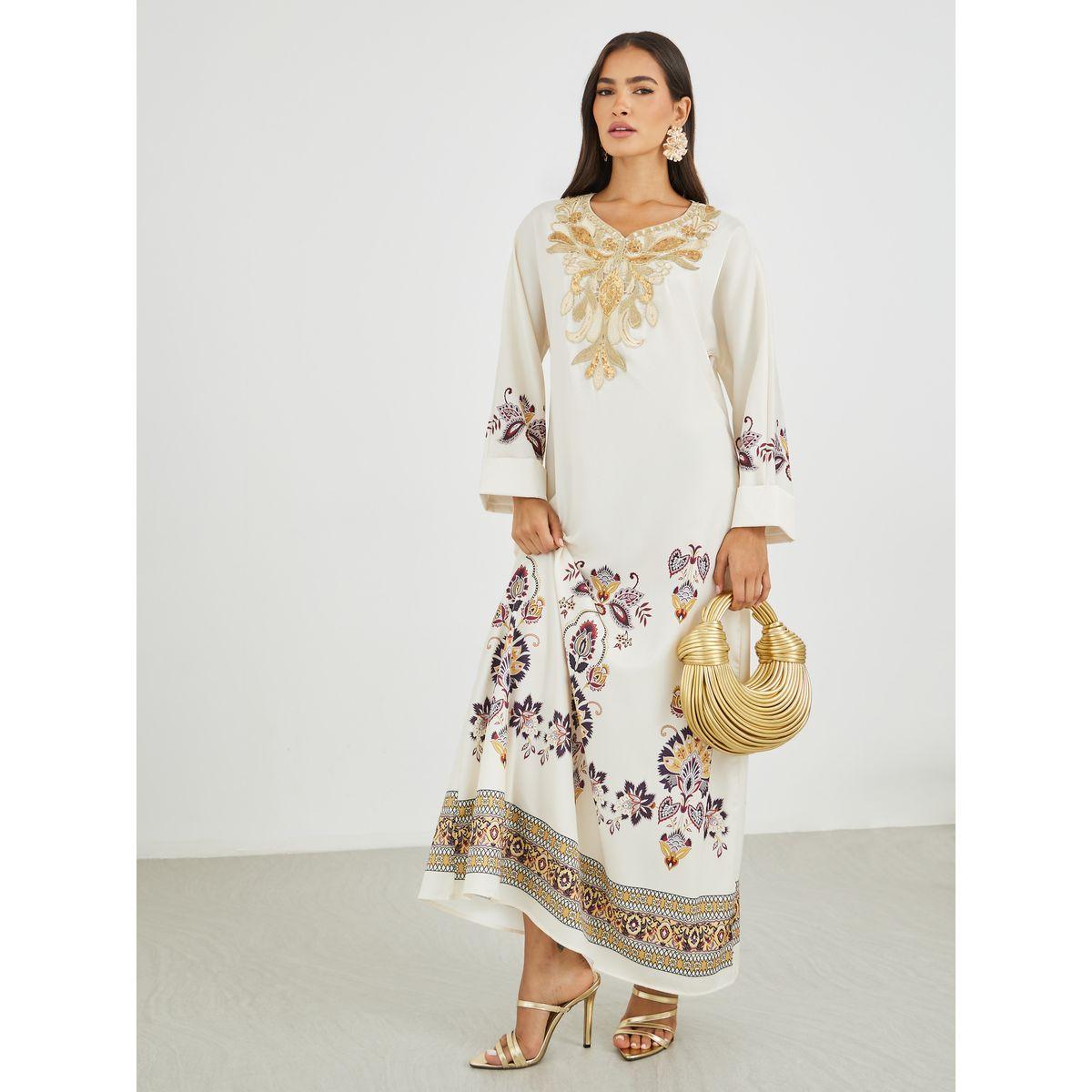 Styli Placement Print Lace Detail Jalabiya-women-arabicclothing-jalabiyas-image-1