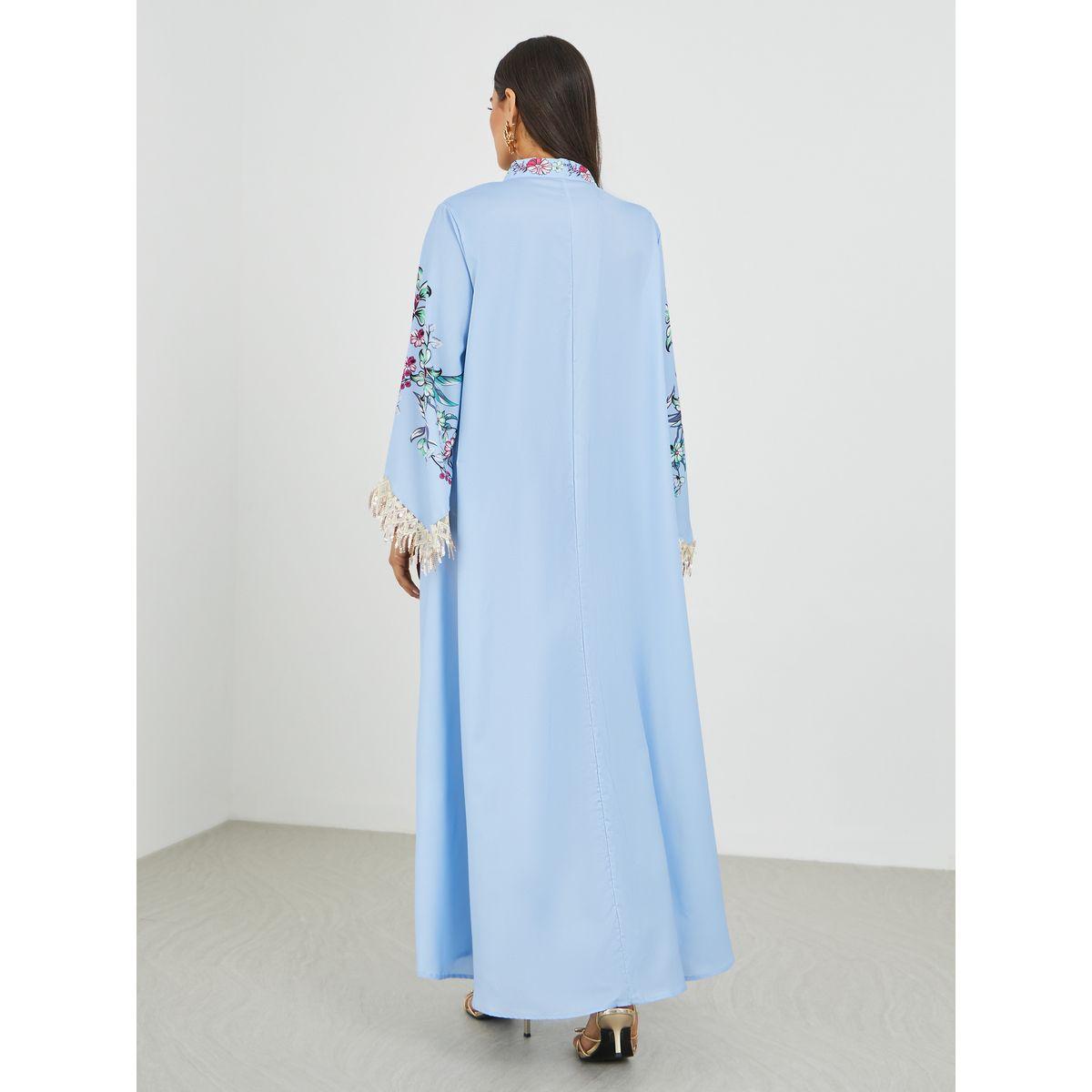 أميرة x ستايلي جلابية بطبعة زهور وأكمام طويلة مع شراشيب-women-arabicclothing-jalabiyas-image-5