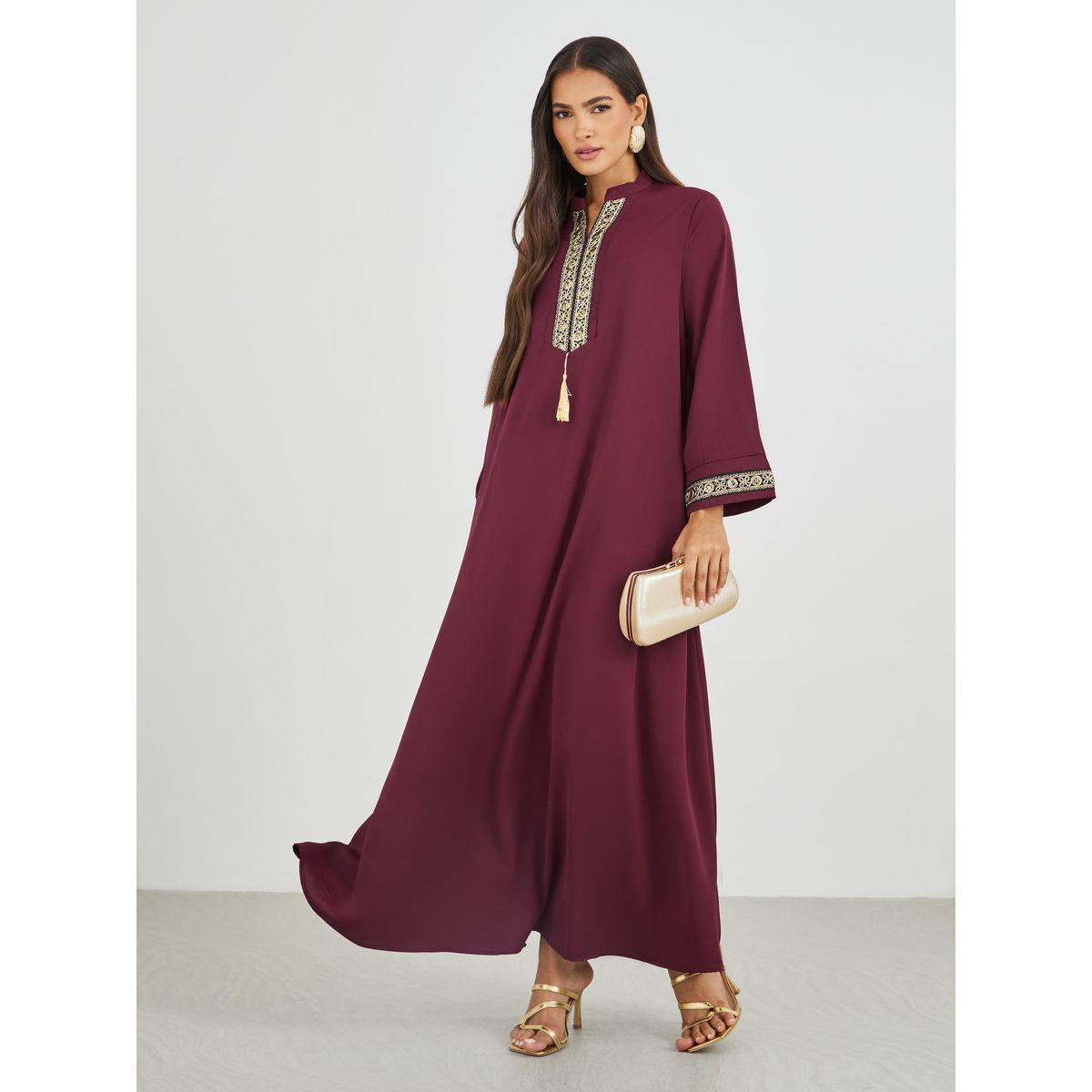 أميرة x ستايلي جلابية بتفاصيل شراشيب مع تداخل دانتيل-women-arabicclothing-jalabiyas-image-1