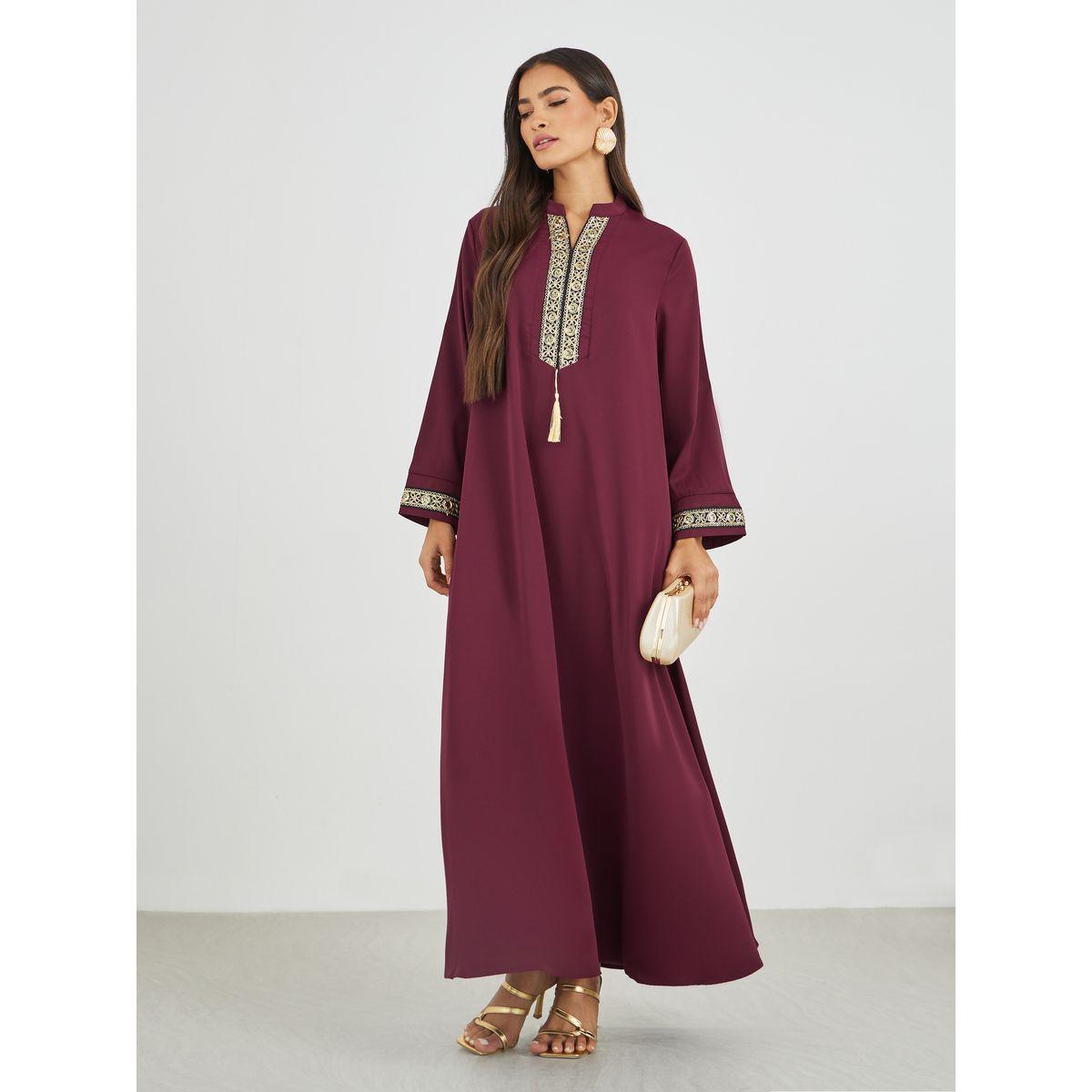 أميرة x ستايلي جلابية بتفاصيل شراشيب مع تداخل دانتيل-women-arabicclothing-jalabiyas-image-2