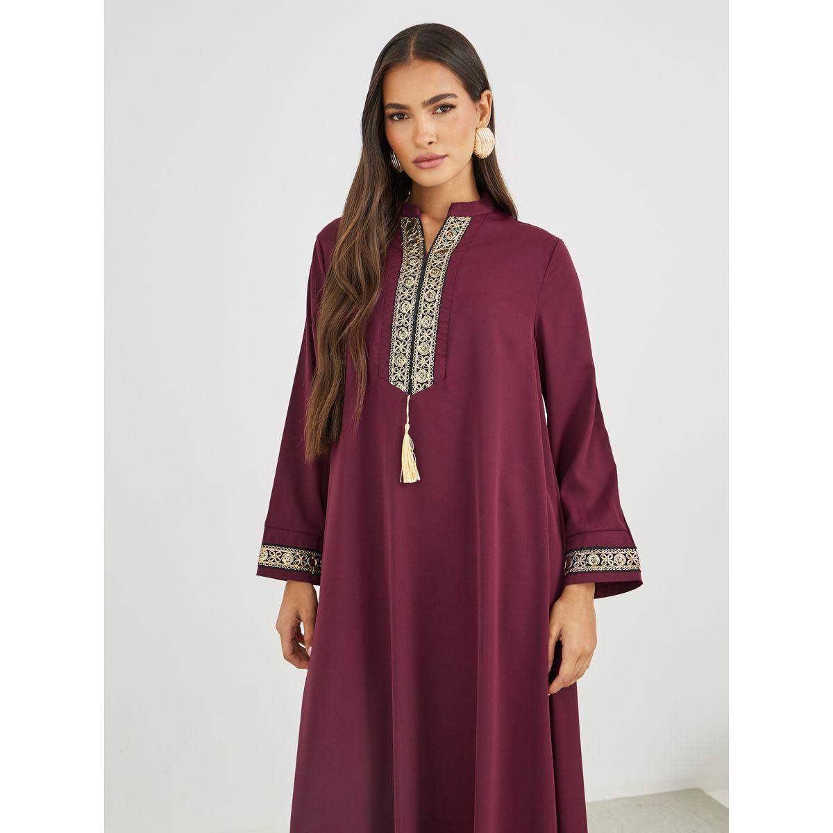 أميرة x ستايلي جلابية بتفاصيل شراشيب مع تداخل دانتيل-women-arabicclothing-jalabiyas-image-3