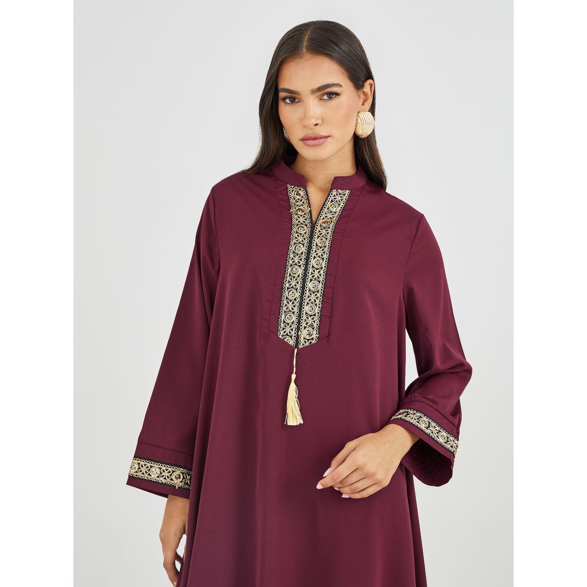 أميرة x ستايلي جلابية بتفاصيل شراشيب مع تداخل دانتيل-women-arabicclothing-jalabiyas-image-4