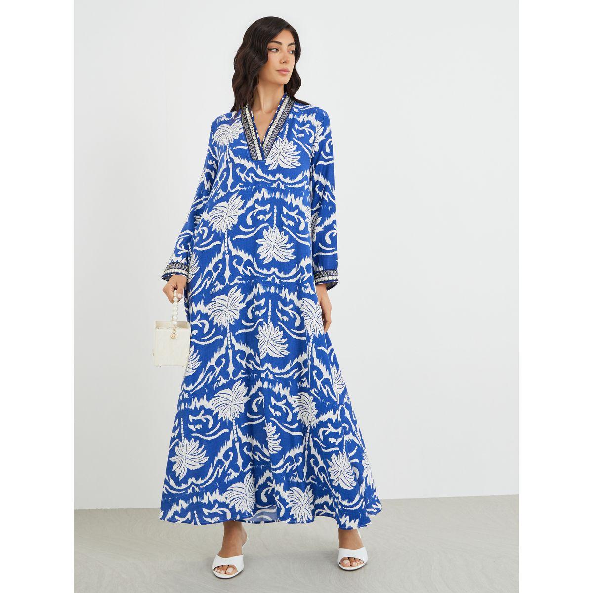 جلابية بطبعة زهور وتفاصيل دانتيل-women-arabicclothing-jalabiyas-image-2