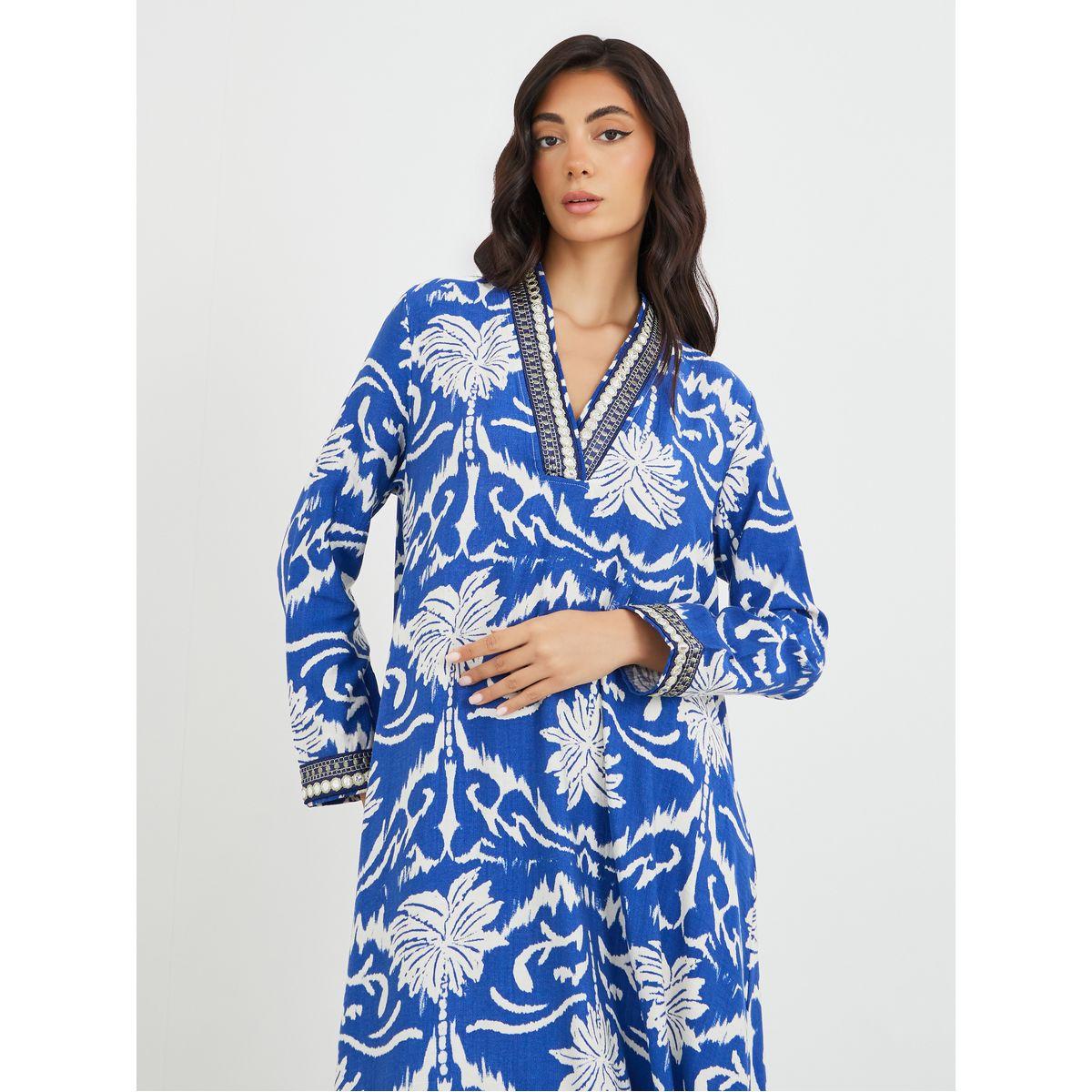 جلابية بطبعة زهور وتفاصيل دانتيل-women-arabicclothing-jalabiyas-image-3