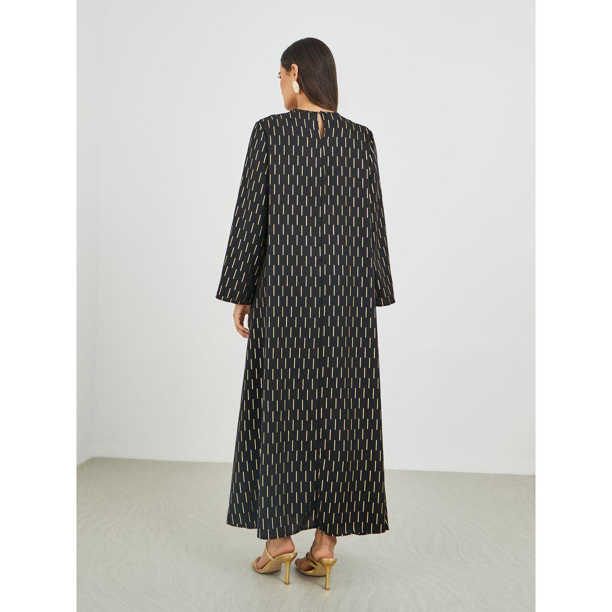 Styli Embellished Foil Print A-Line Jalabiya-women-arabicclothing-jalabiyas-image-5