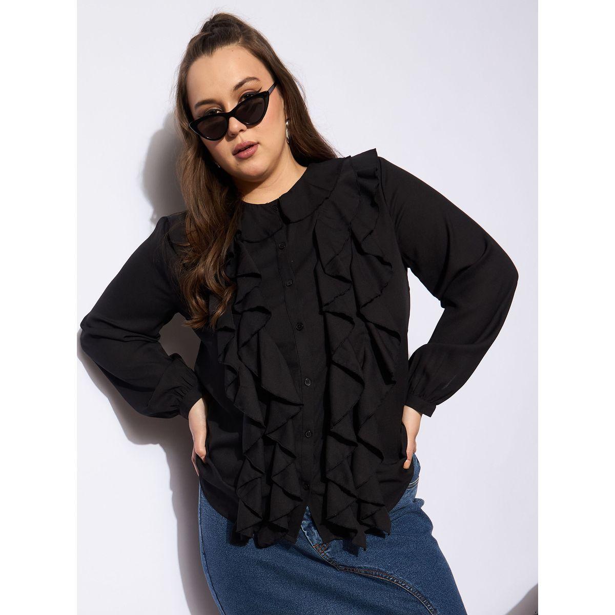 بلوزة سادة بمقاس كبير وياقة دائرية مع كشكش-women-clothing-shirtsandblouses-blouses-image-6