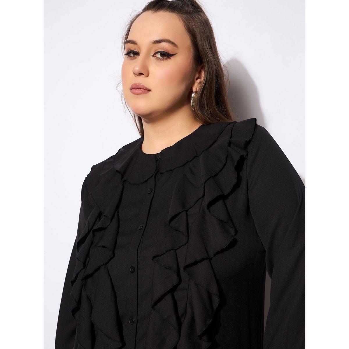 بلوزة سادة بمقاس كبير وياقة دائرية مع كشكش-women-clothing-shirtsandblouses-blouses-image-3