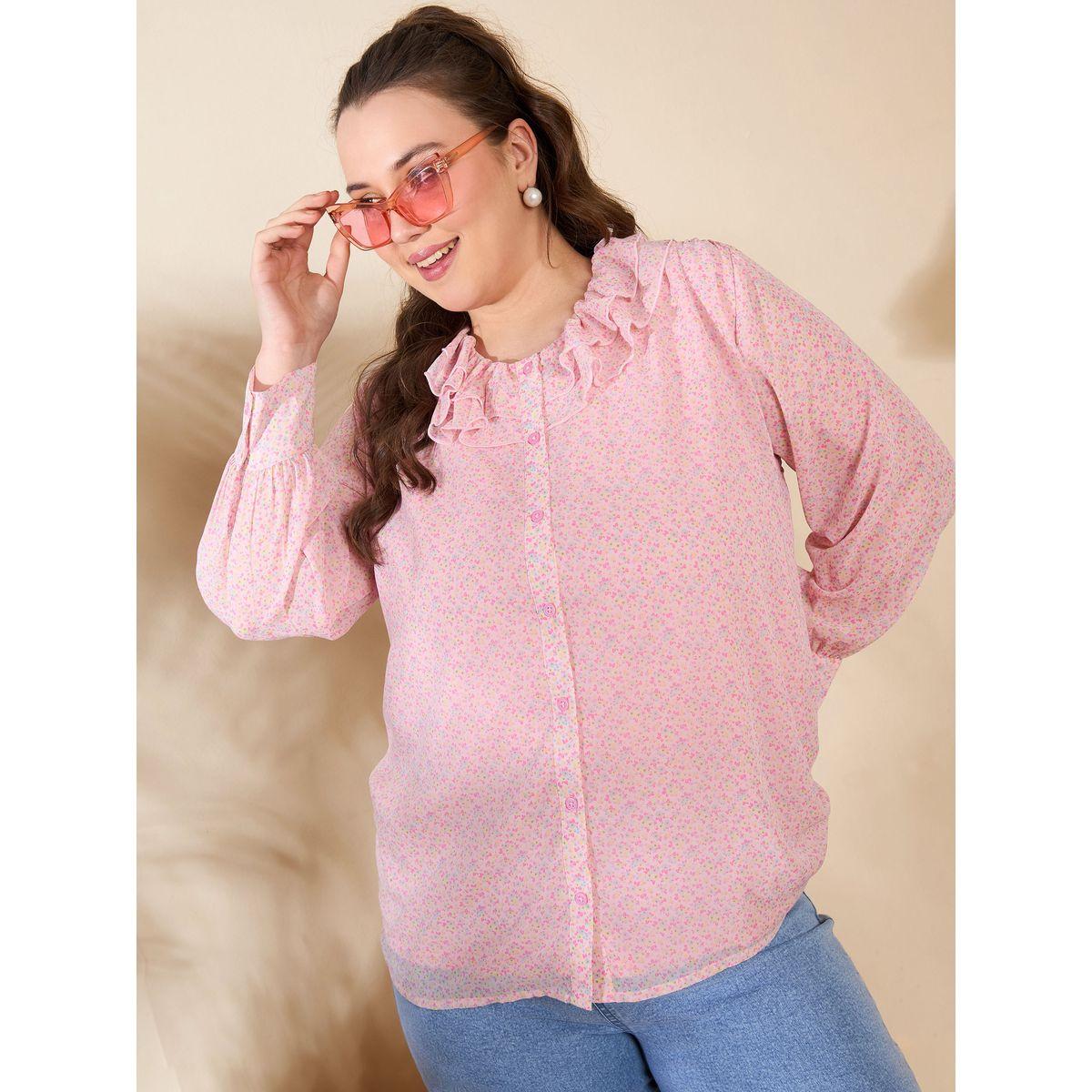 بلوزة بمقاس كبير وقصة عادية مع أكمام طويلة-women-clothing-shirtsandblouses-shirts-image-1
