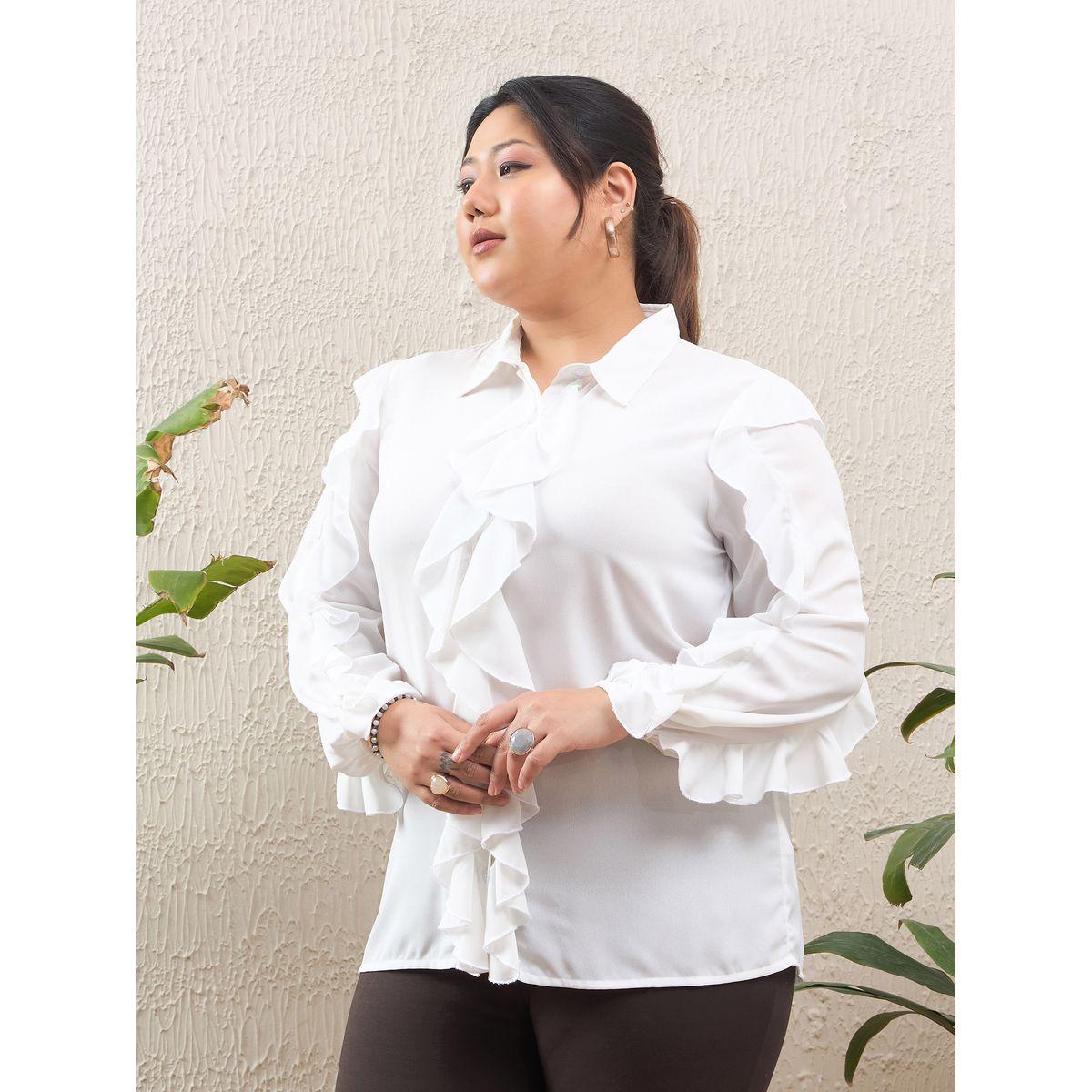 بلوزة سادة بمقاس كبير وأكمام طويلة مع كشكش-women-clothing-shirtsandblouses-shirts-image-3