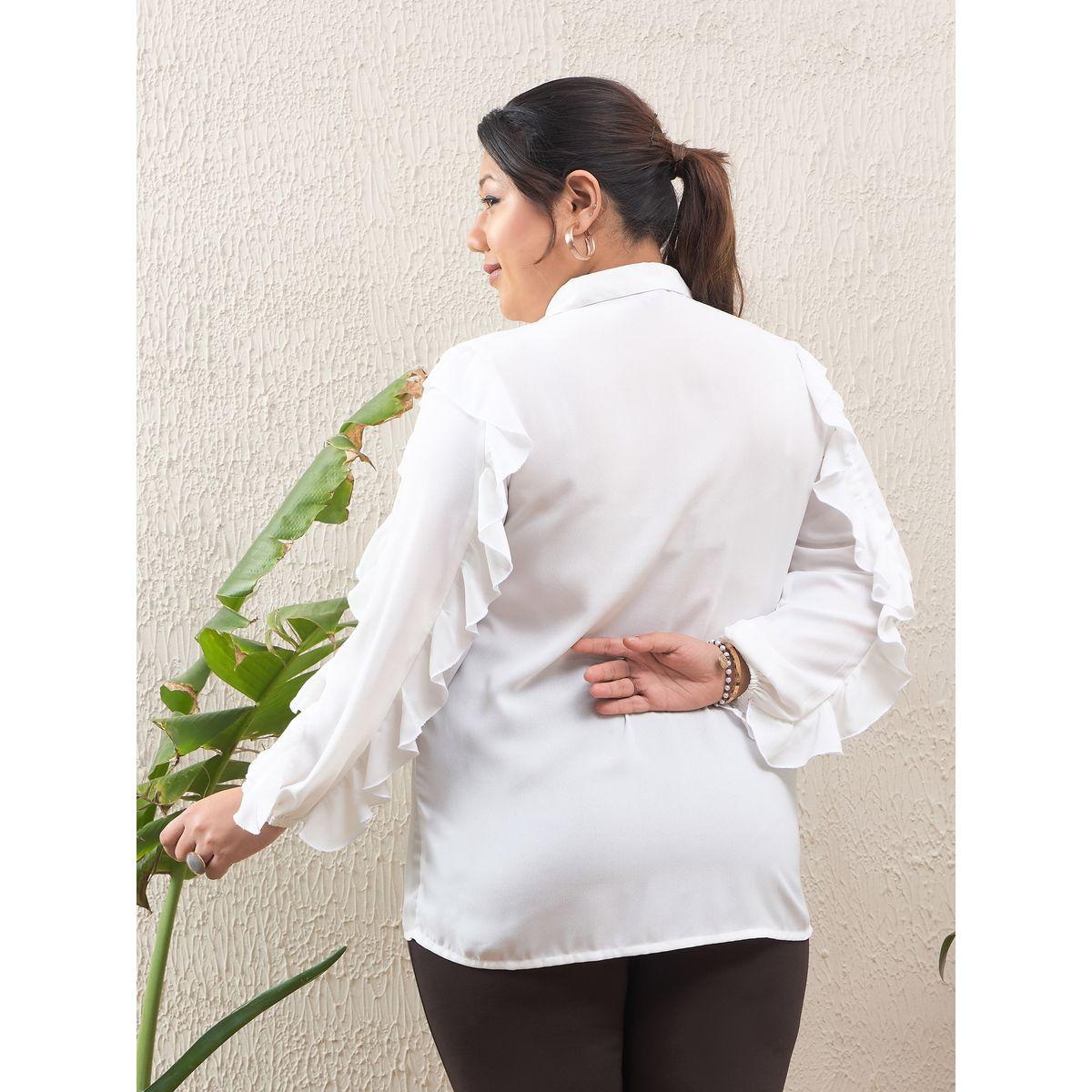 بلوزة سادة بمقاس كبير وأكمام طويلة مع كشكش-women-clothing-shirtsandblouses-shirts-image-5