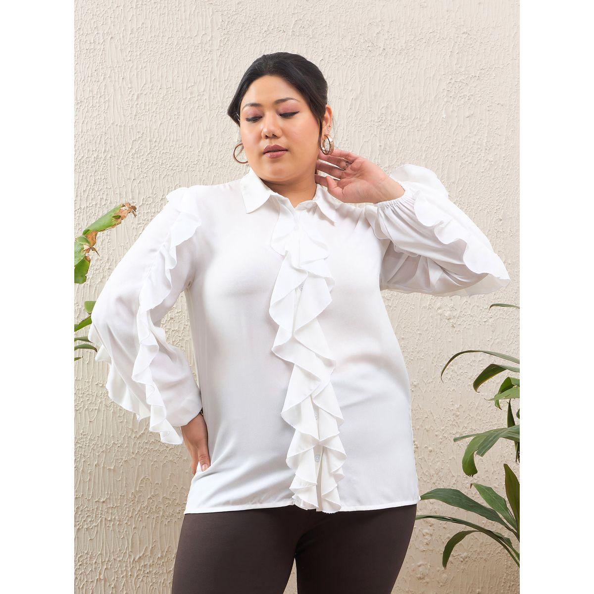 بلوزة سادة بمقاس كبير وأكمام طويلة مع كشكش-women-clothing-shirtsandblouses-shirts-image-6