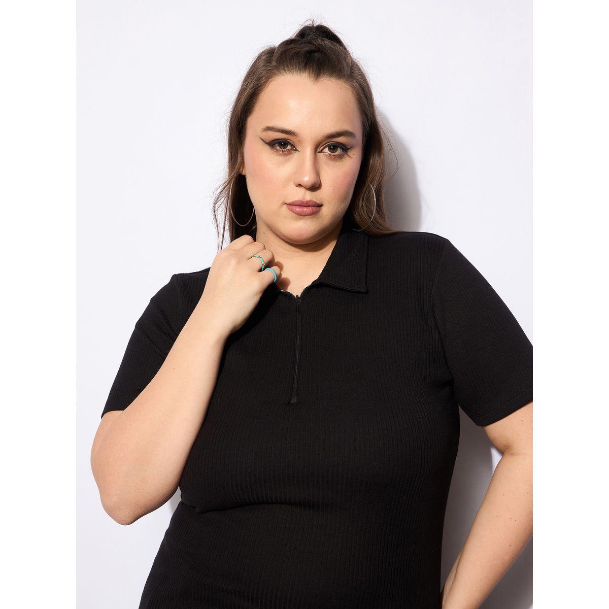 بلوزة بمقاس كبير وياقة بولو مع سحَّاب غلق-women-clothing-tshirts-image-4