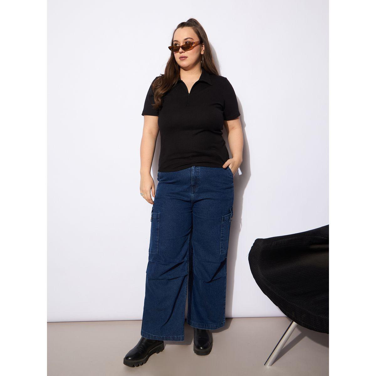 Sassafras Plus Size Rib Front Zipper Polo Neck Top-women-clothing-tshirts-image-7