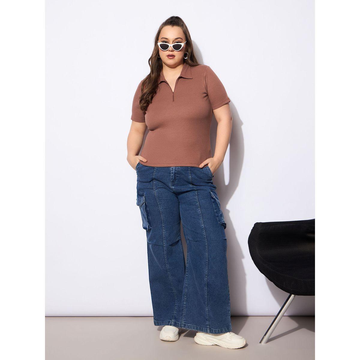 بلوزة بياقة بولو ومقاس كبير مع سحَّاب غلق-women-clothing-plussize-tshirts-image-2