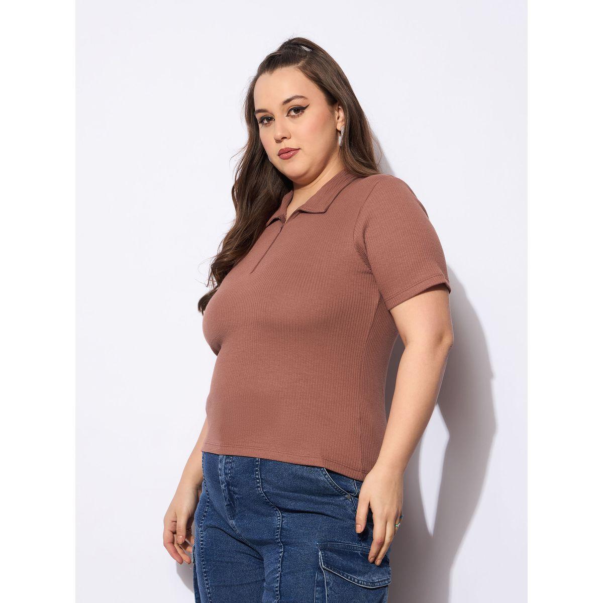 بلوزة بياقة بولو ومقاس كبير مع سحَّاب غلق-women-clothing-plussize-tshirts-image-3