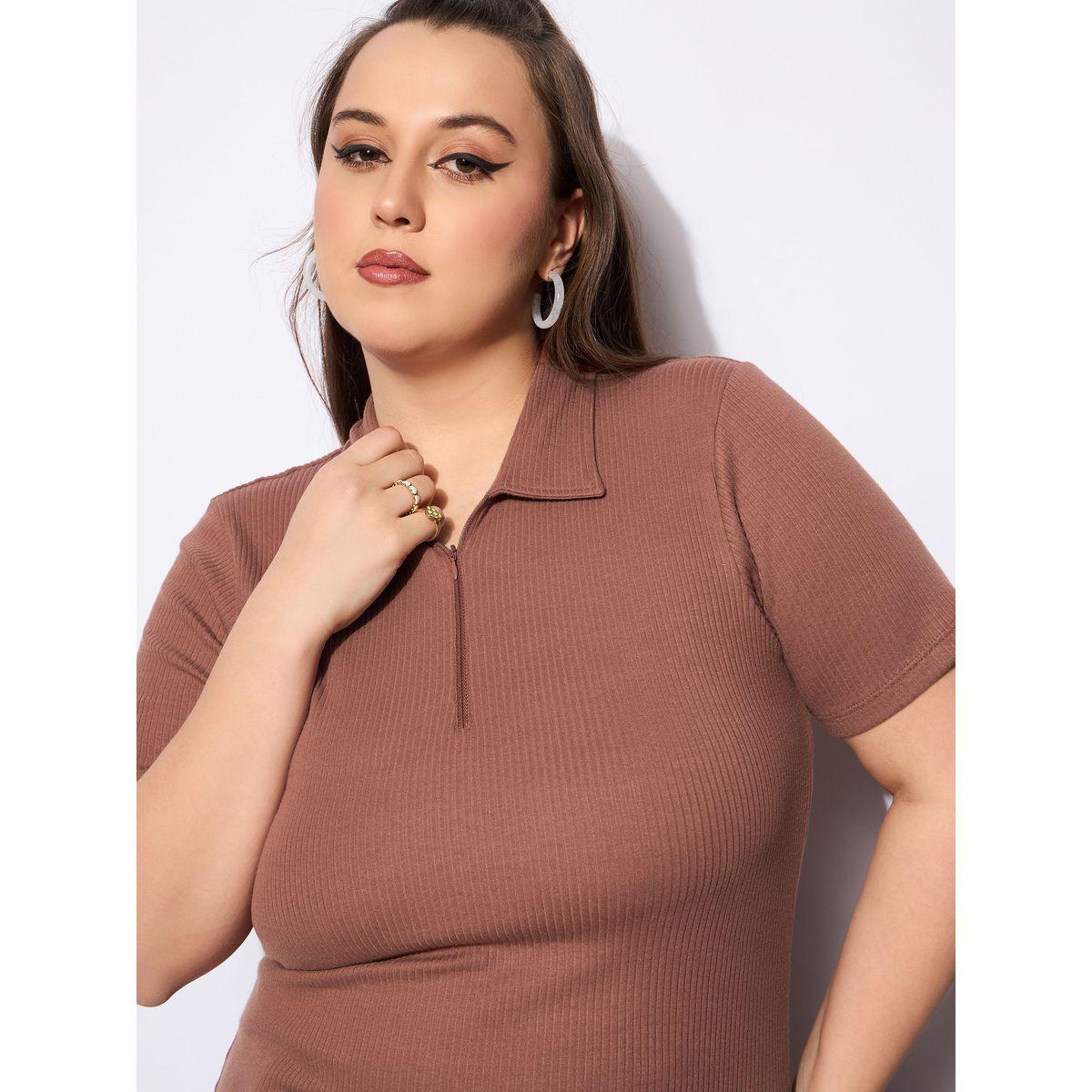 بلوزة بياقة بولو ومقاس كبير مع سحَّاب غلق-women-clothing-plussize-tshirts-image-4