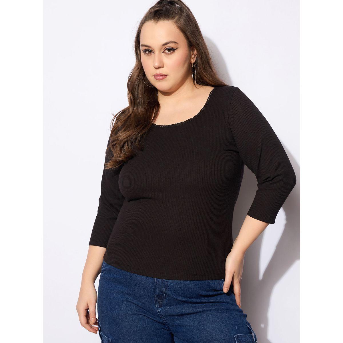 بلوزة بمقاس كبير وتفاصيل دانتيل مع ياقة دائرية-women-clothing-shirtsandblouses-blouses-image-1
