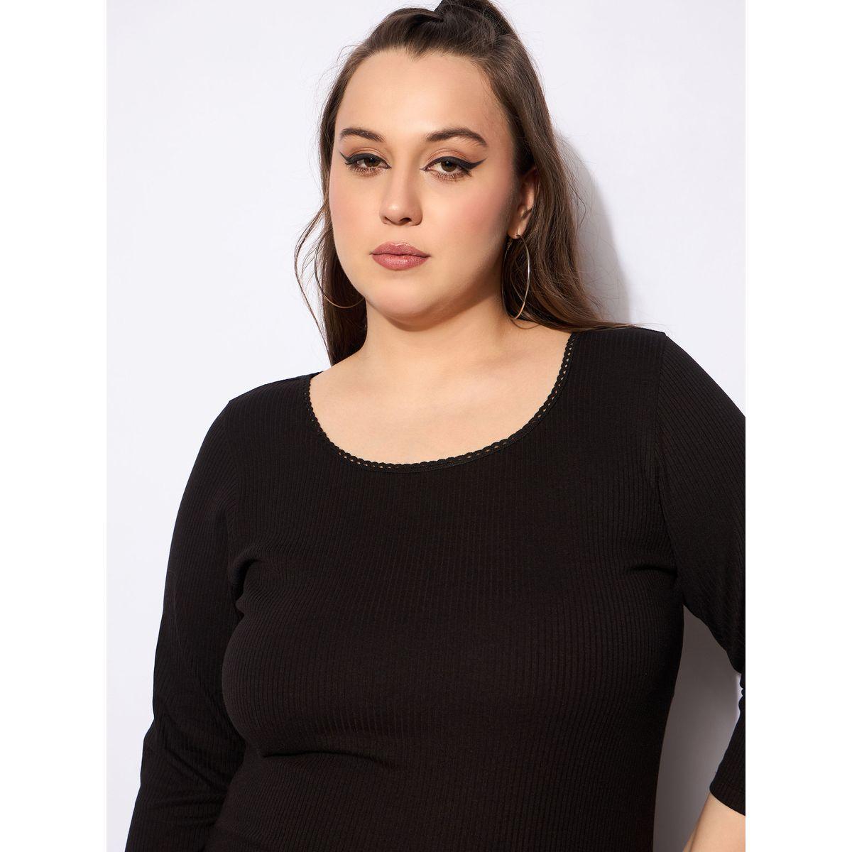 بلوزة بمقاس كبير وتفاصيل دانتيل مع ياقة دائرية-women-clothing-shirtsandblouses-blouses-image-4