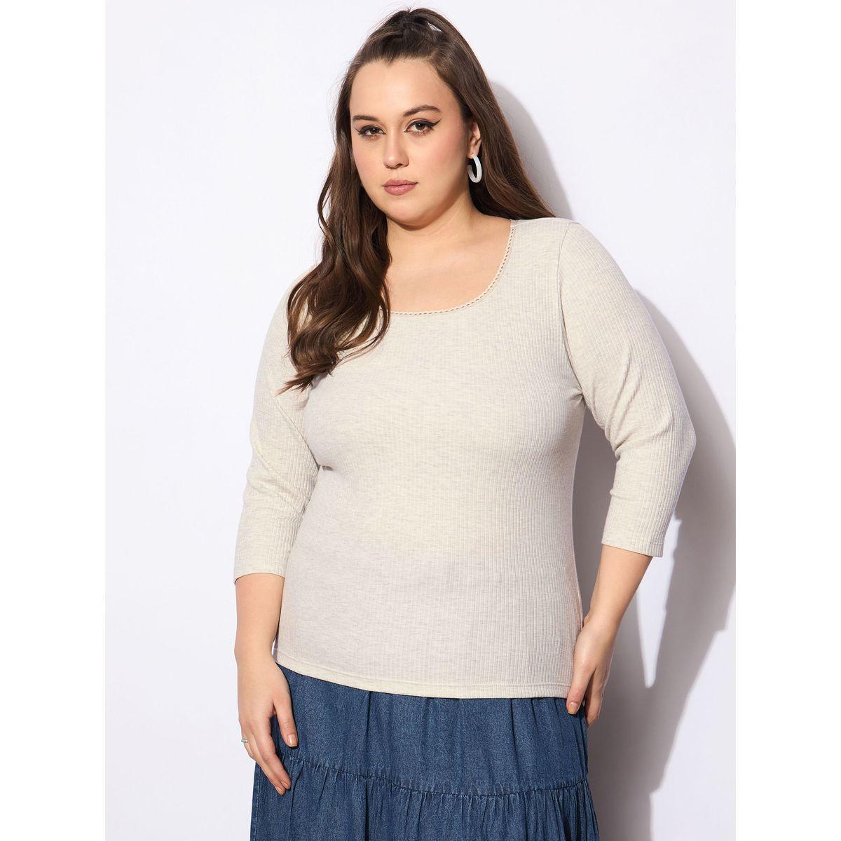 Sassafras Plus Size Melange Round Neck Lace Detail Top-women-clothing-shirtsandblouses-blouses-image-1