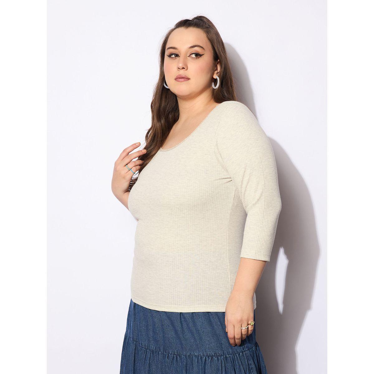 Sassafras Plus Size Melange Round Neck Lace Detail Top-women-clothing-shirtsandblouses-blouses-image-3