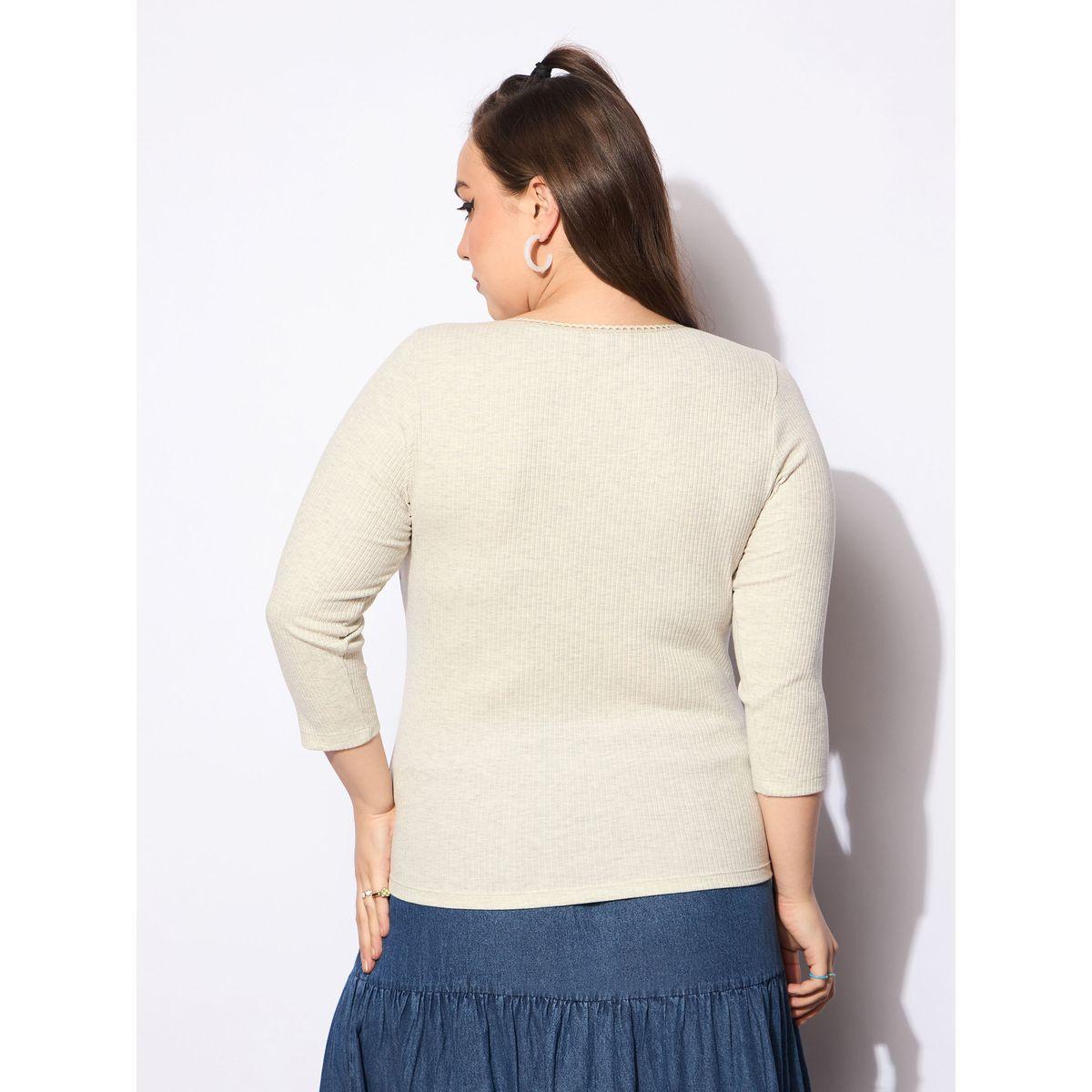 بلوزة ميلانج بمقاس كبير وياقة دائرية مع دانتيل-women-clothing-shirtsandblouses-blouses-image-5