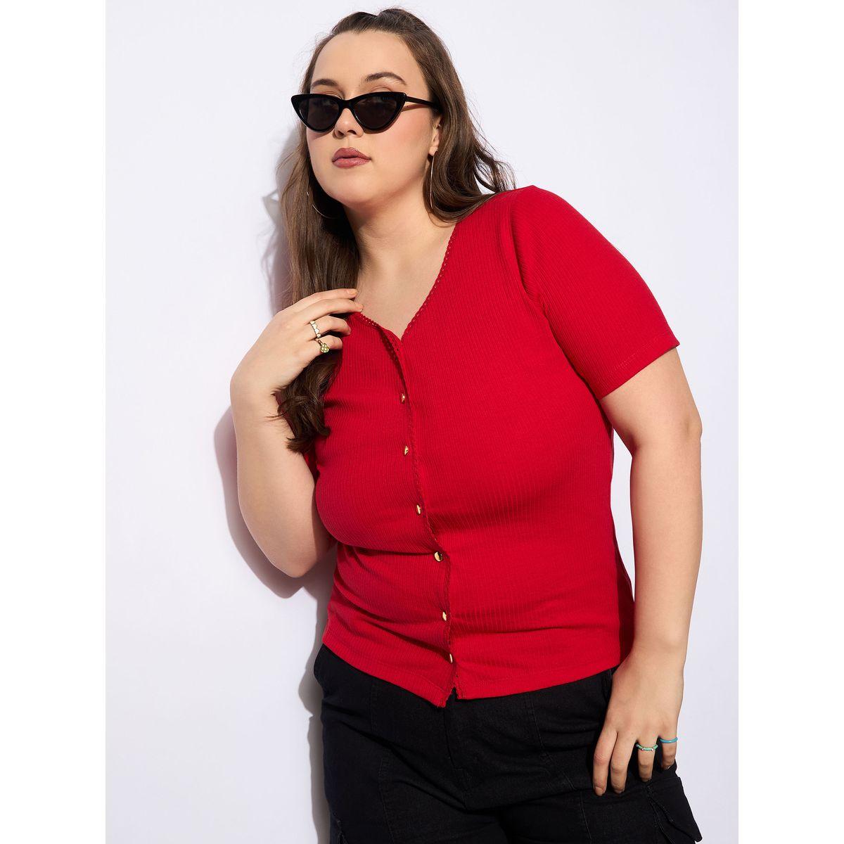Sassafras Plus Size V-Neck Buttoned Short Sleeve Top-women-clothing-shirtsandblouses-blouses-image-1