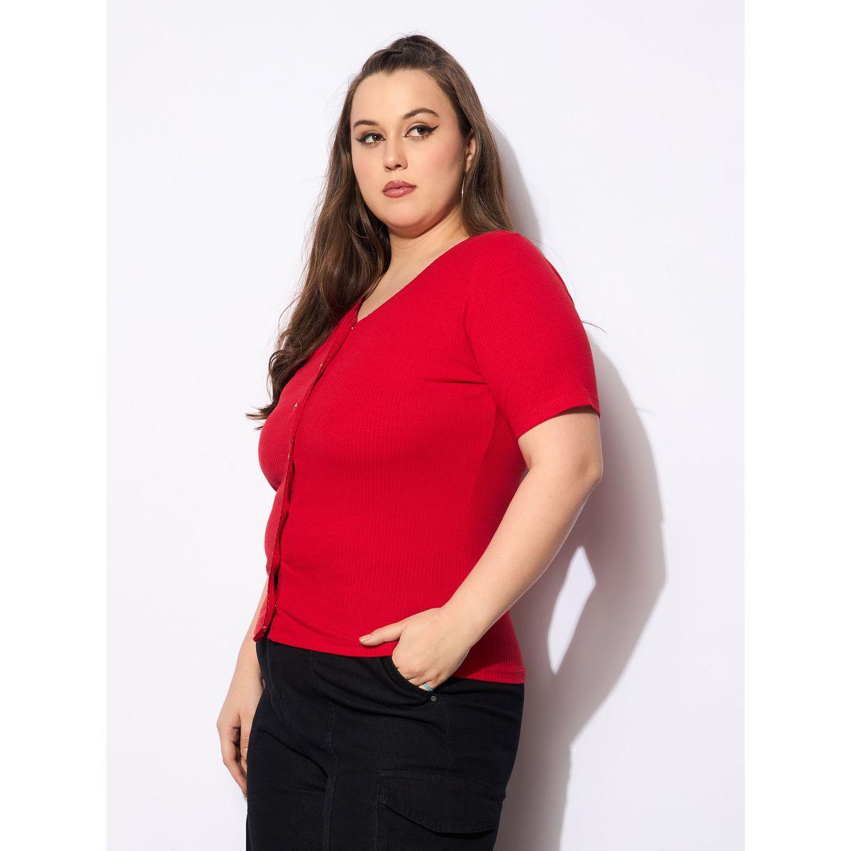 Sassafras Plus Size V-Neck Buttoned Short Sleeve Top-women-clothing-shirtsandblouses-blouses-image-3