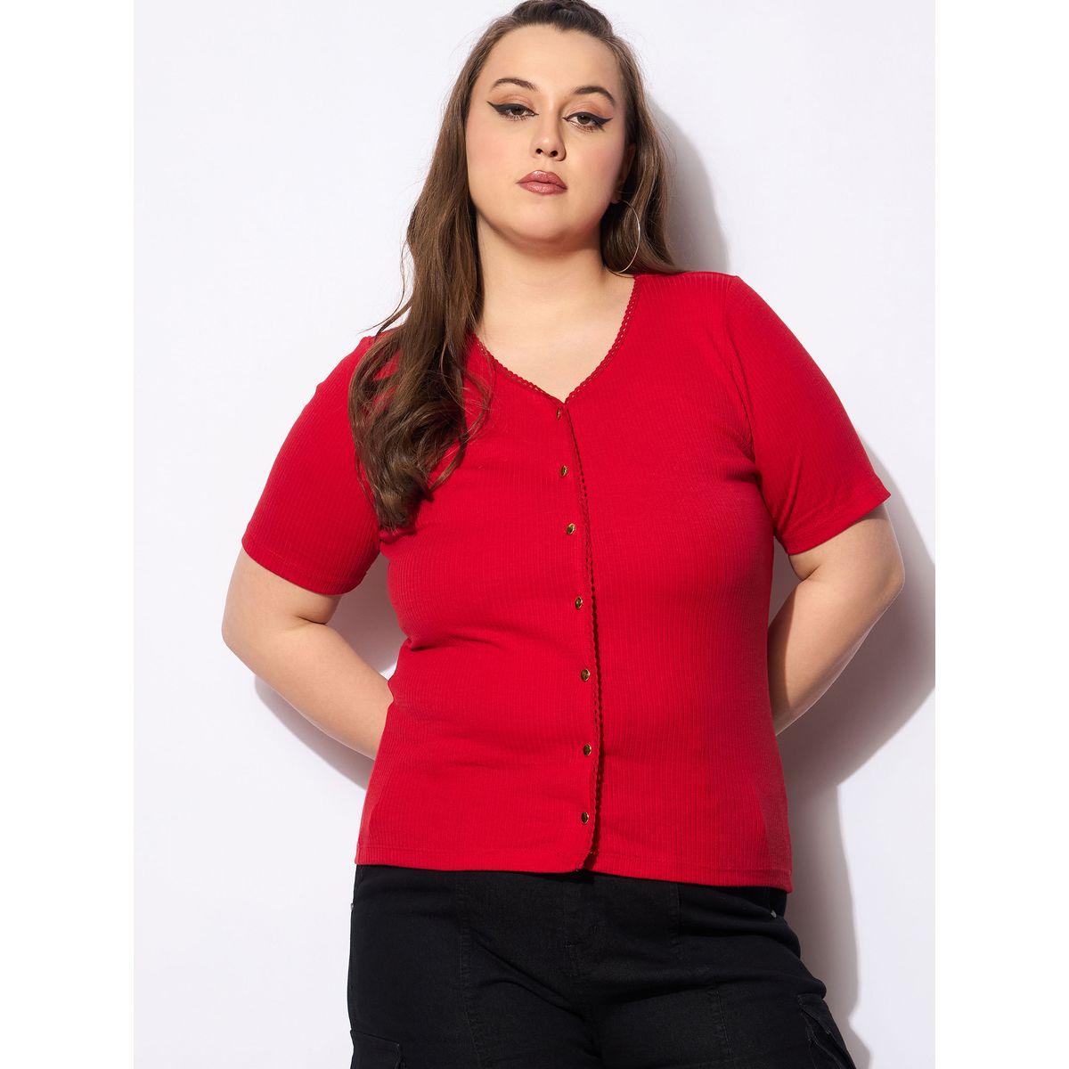Sassafras Plus Size V-Neck Buttoned Short Sleeve Top-women-clothing-shirtsandblouses-blouses-image-6