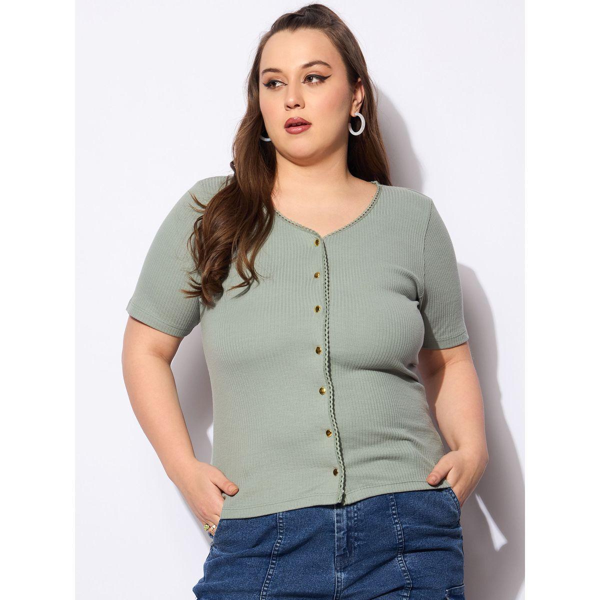 Sassafras Plus Size V-Neck Buttoned Short Sleeve Top-women-clothing-shirtsandblouses-blouses-image-1