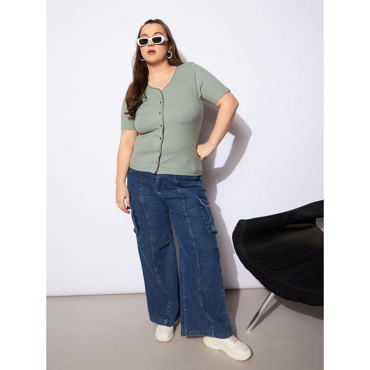 بلوزة بمقاس كبير وأكمام قصيرة مع أزرار-women-clothing-shirtsandblouses-blouses-image-2