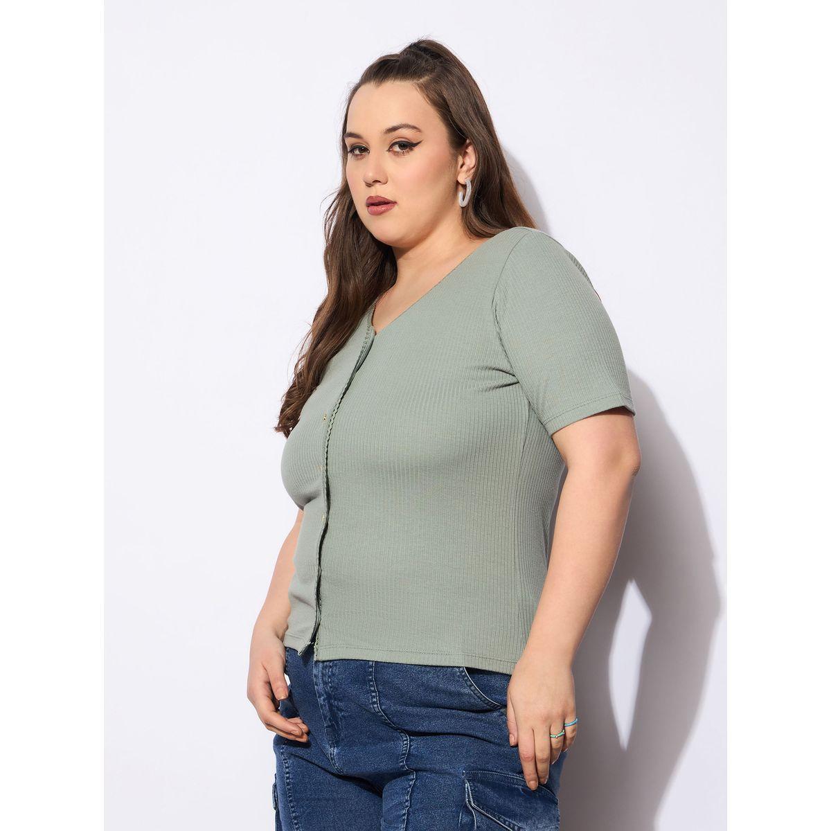 Sassafras Plus Size V-Neck Buttoned Short Sleeve Top-women-clothing-shirtsandblouses-blouses-image-3