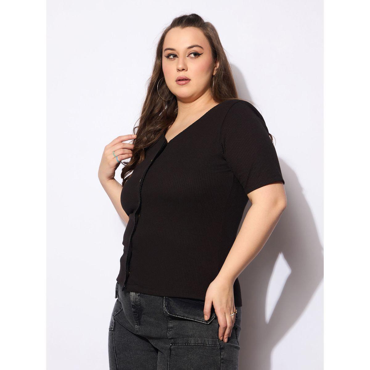 Sassafras Plus Size V-Neck Buttoned Short Sleeve Top-women-clothing-shirtsandblouses-blouses-image-3