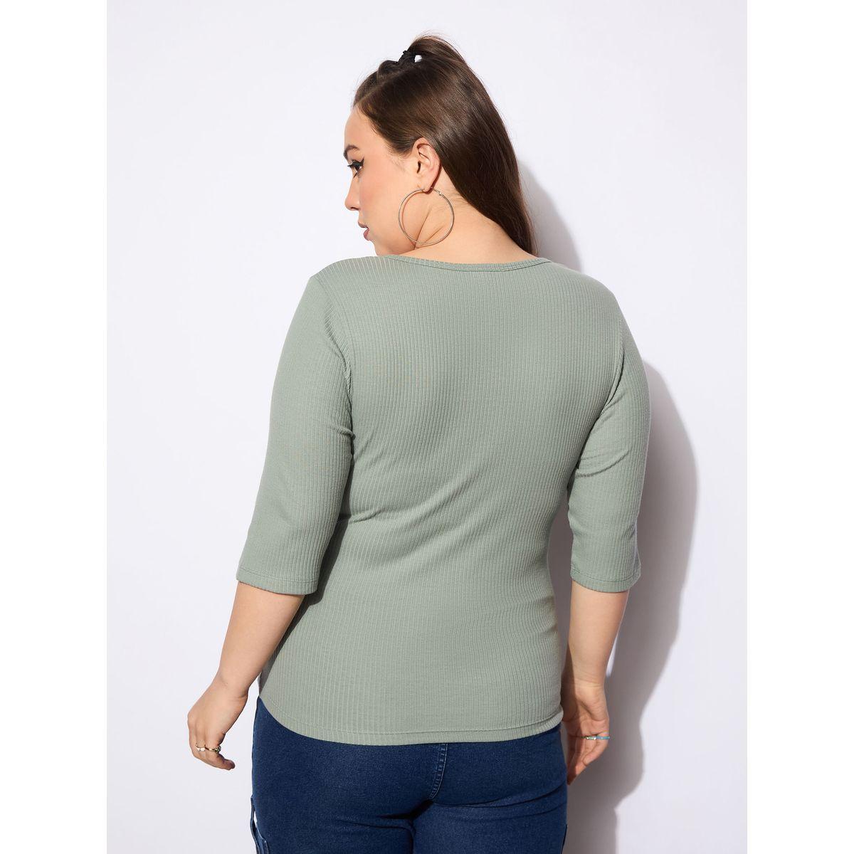 بلوزة بمقاس كبير وتفاصيل مضلعة مع ياقة مربعة-women-clothing-shirtsandblouses-blouses-image-5