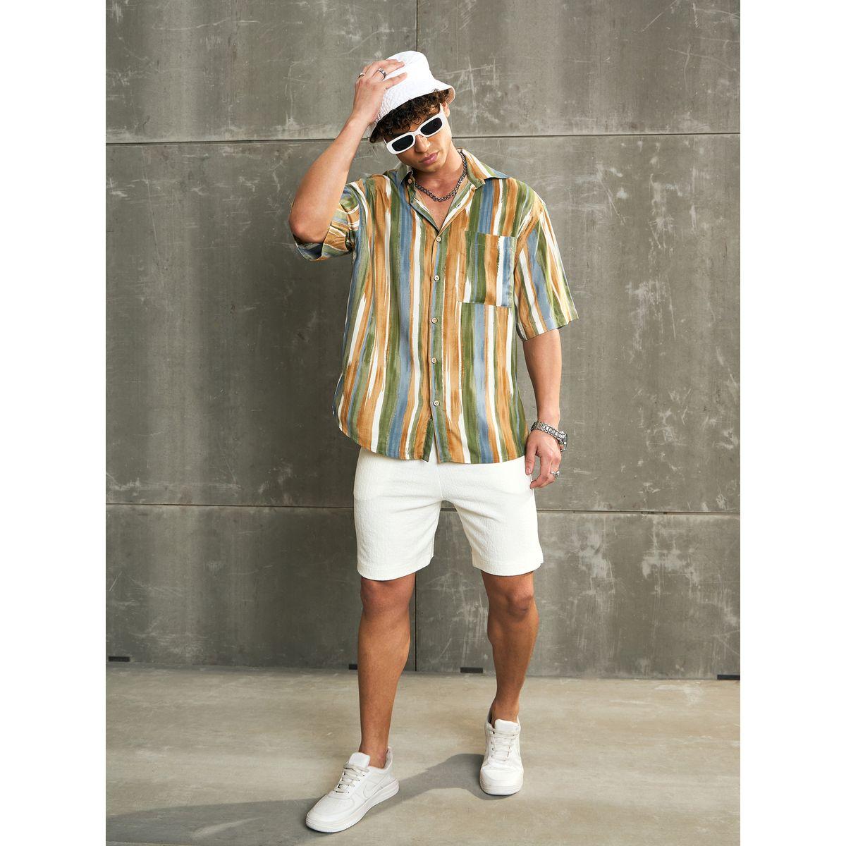 Sassafras Striped Short Sleeve Relaxed Fit Shirt with Pocket Detail-men-clothing-shirts-image-2