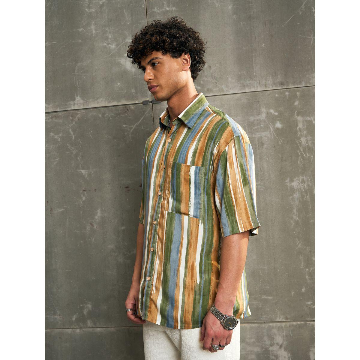 Sassafras Striped Short Sleeve Relaxed Fit Shirt with Pocket Detail-men-clothing-shirts-image-3