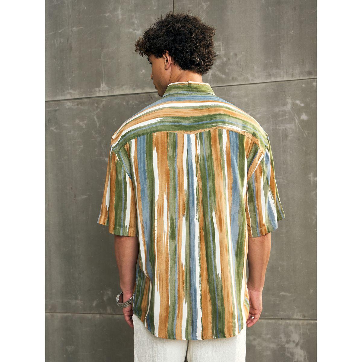 Sassafras Striped Short Sleeve Relaxed Fit Shirt with Pocket Detail-men-clothing-shirts-image-5