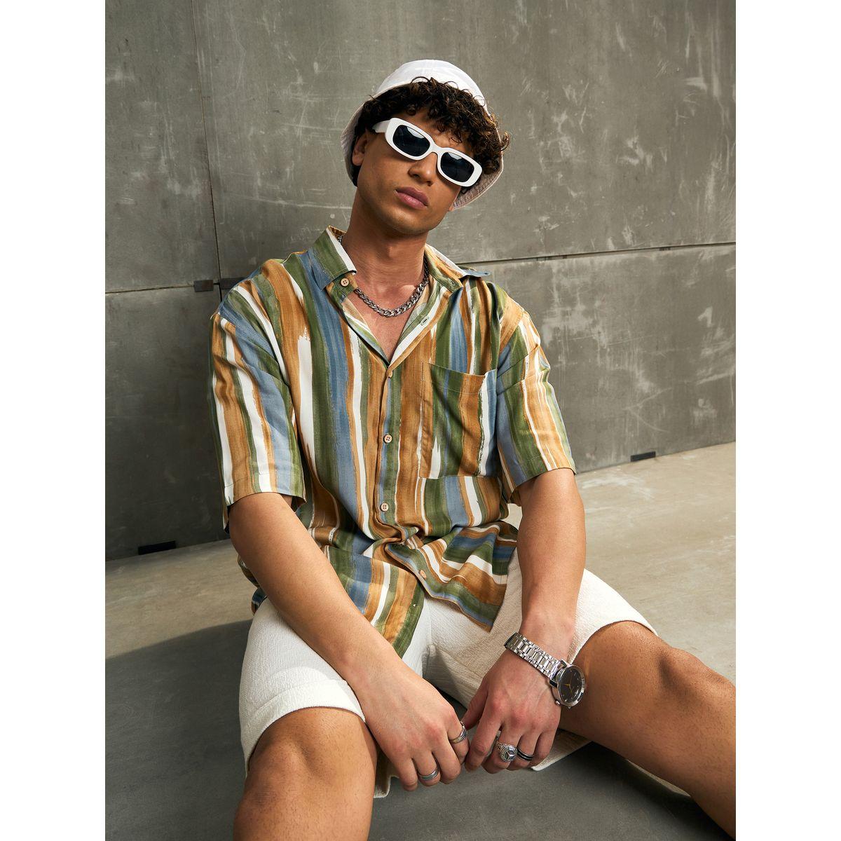 Sassafras Striped Short Sleeve Relaxed Fit Shirt with Pocket Detail-men-clothing-shirts-image-6