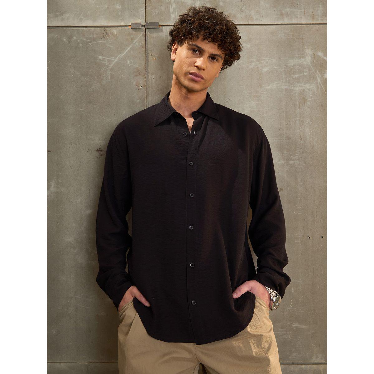 Sassafras Black Solid Long Sleeve Relaxed Fit Shirt-men-clothing-shirts-image-5