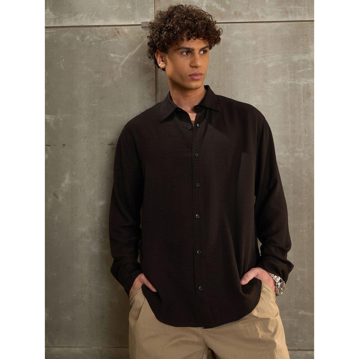 Sassafras Black Solid Long Sleeve Relaxed Fit Shirt-men-clothing-shirts-image-7