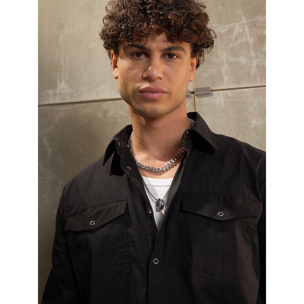 Sassafras Black Poplin Front Pocket Relax Fit Shirt-men-clothing-shirts-image-4