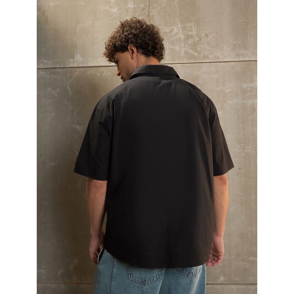 قميص ساسافراس أسود بوبلين مع جيب ريليكس فيت-men-clothing-shirts-image-5