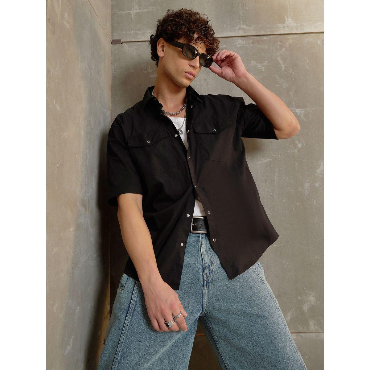 قميص ساسافراس أسود بوبلين مع جيب ريليكس فيت-men-clothing-shirts-image-6