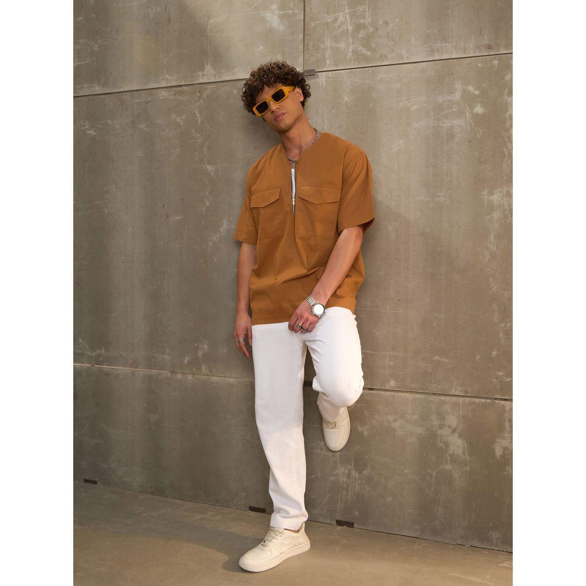Sassafras Brown Poplin Front Zipper Relax Fit Shirt-men-clothing-shirts-image-7