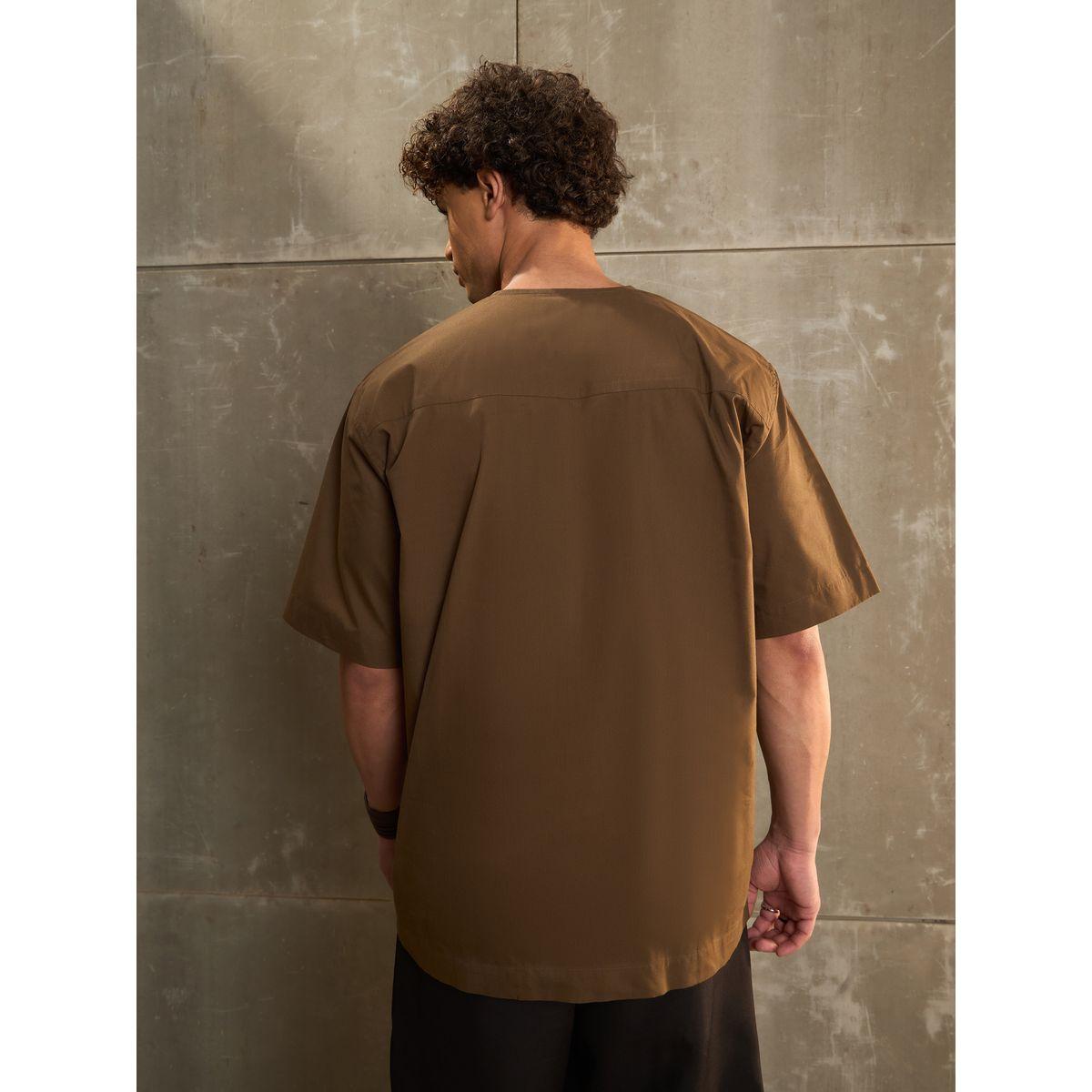 Sassafras Solid V Neck Zip Front Poplin Relaxed Fit Shirt-men-clothing-shirts-image-5