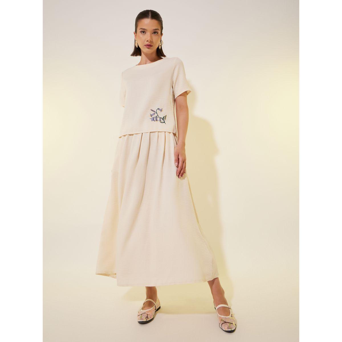 Styli Embroidered Detail Round Neck Top and Skirts Co-Ords-women-clothing-coordsets-image-1