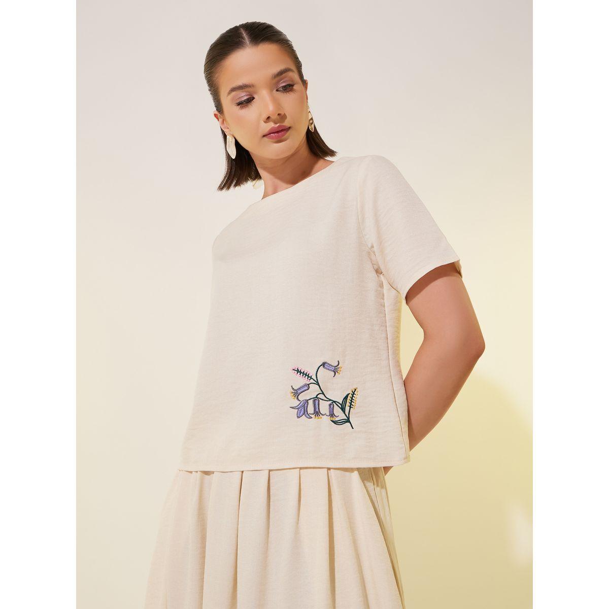 Styli Embroidered Detail Round Neck Top and Skirts Co-Ords-women-clothing-coordsets-image-2
